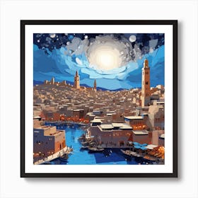 City At Night Morocco Art Print