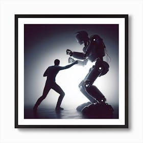 Man Fighting Robot Art Print