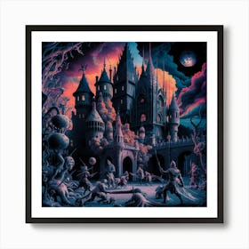 Castle In The Night Blend Of Gothic And Medieval  Surrealism Art Print