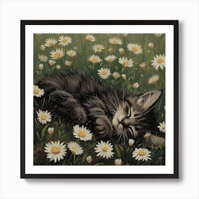 Sleeping Kitten Fairycore Painting 1 Art Print