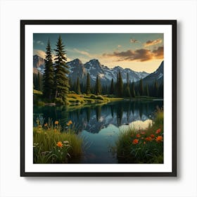 Sunset Mountain Lake Art Print