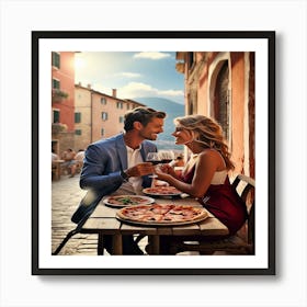 Couple Having A Romantic Dinner Art Print