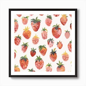 Strawberries Red Countryside Square Art Print