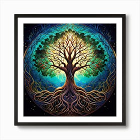 Tree Of Life, A Tree Of Life With Interconnected Roots And Branches Representing Unity And Growth 1 Art Print