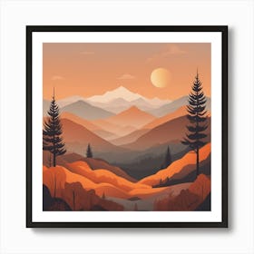 Misty mountains background in orange tone 13 Art Print