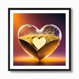 Golden Glass Heart Filled With Gold Flakes Art Print