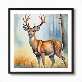 Deer In The Woods Watercolor Art Print