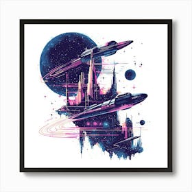 Spaceships.Generated AI. Wall Art Print Affiche