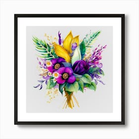 Watercolor Mardi Gras Flower Bouquets 20 Art Print