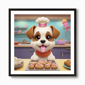 Chef Dog Baking cookies Art Print