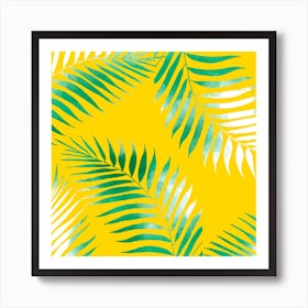 Palm Leaves On Yellow Background Art Print