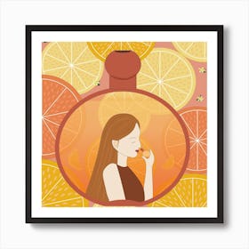 Illustration Of A Girl With Oranges Art Print