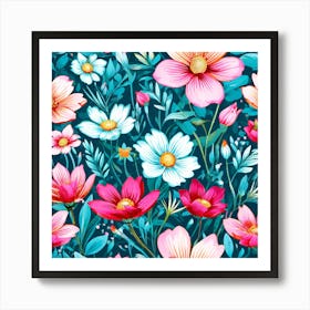 Watercolor Flowers Seamless Pattern Art Print