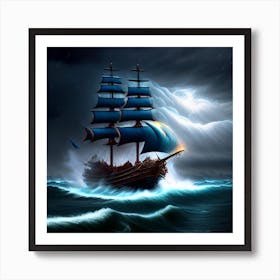 Ship In Stormy Sea 1 Art Print