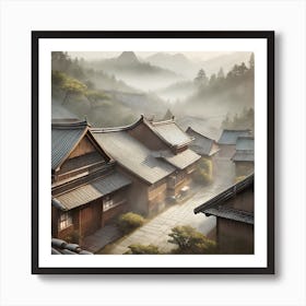 Firefly Rustic Rooftop Japanese Vintage Village Landscape 38220 Art Print