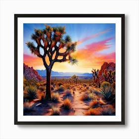 Watercolour Landscape Joshua Tree National Park Studio Photography Complex Details Art Print