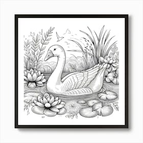 Line Art goose 2 Art Print