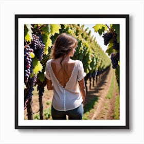 Back View Of Woman In Vineyard Art Print