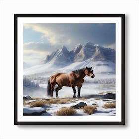 Horse In The Snow Art Print