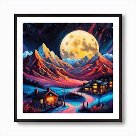 Full Moon In The Mountains Art Print