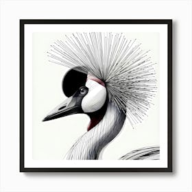 Crowned Crane - Abstract Line Art Illustration 269 Art Print