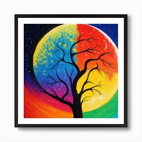 Colour Moon Tree Art Print