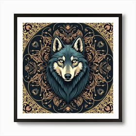 A Wolf Surrounded By A Pattern Of Swirling, Mystical Symbols Art Print