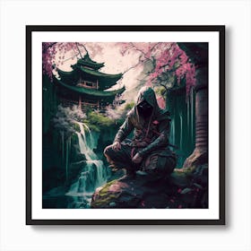 Myeera Ninja Meditating Under A Cherry Blossom Waterfalls Overt 1be89cf8 25aa 4cad A2c8 E7c5cf59a8aa Art Print