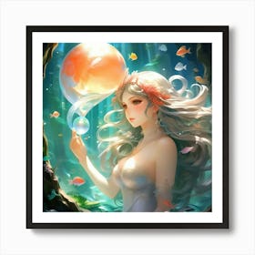 Anime Art, Mermaid and a pearl Art Print