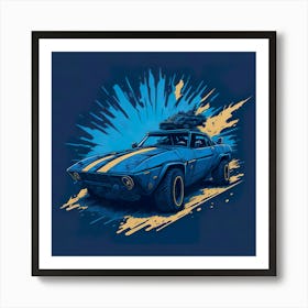 Car Blue Artwork Of Graphic Design Flat (47) Art Print