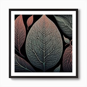 Leaves On A Black Background Art Print