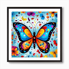 Butterfly With Flowers Art Print