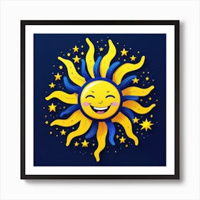 Lovely smiling sun on a blue gradient background 134 Art Print