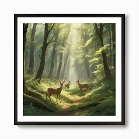 Deer In The Woods paintings art print 3 Art Print