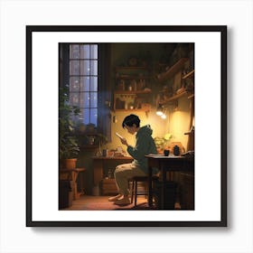 Boy Reading A Book Art Print