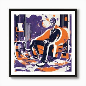 Drew Illustration Of Scream Man On Chair In Bright Colors, Vector Ilustracije, In The Style Of Dark (3) Art Print