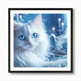 White Cat With Blue Eyes 3 Art Print