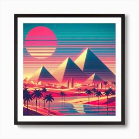 Egyptian Pyramids Sunset Art Print