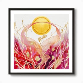 Sun And Pink Leaves Art Print