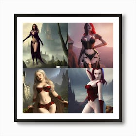 Vampire Woman Stood Near Castle Art Print