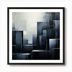 Abstract Cityscape, black and white colors Produce A Monochromatic Abstract Artwork Overlapping Squares And Rectangles Art Print