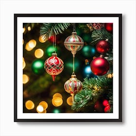 Christmas Ornaments On A Christmas Tree Art Print