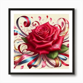 Red Rose With Ribbons 1 Art Print