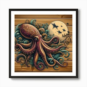 Intricate Octopus Under the Moonlight Poster