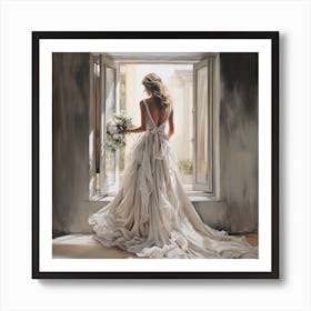 Bride Looking Out Of Window Art Print