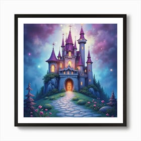 Enchanted Castle With Magical Aura, Watercolor 1 Art Print