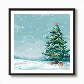 Christmas Tree In The Snow 1 Art Print