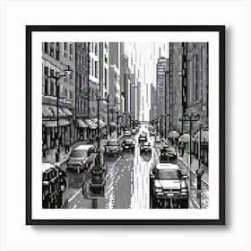 Pixel Art, Design An Artwork Of A Bustling City Street In The Rain Art Print