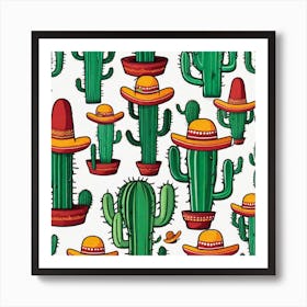 Mexico Cactus With Mexican Hat Sticker 2d Cute Fantasy Dreamy Vector Illustration 2d Flat Cen (18) Art Print