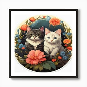 Two Cats In Flowers Art Print